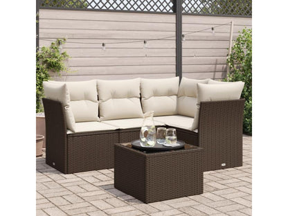 Garden furniture set with cushions, 5 pieces, brown woven resin, LQTA18352