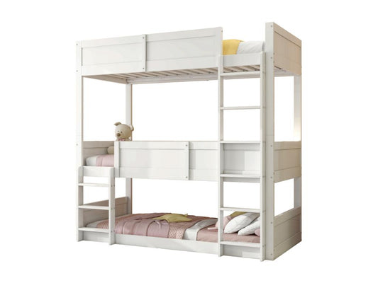 Bunk bed 3x90x200 cm in solid wood - with 2 Ventoriq slatted bases - White PETS86491