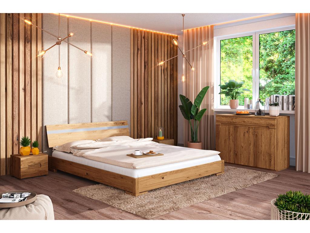 VENTO - Low bed with headboard in natural oiled wild oak wood 160x200 COHY23275