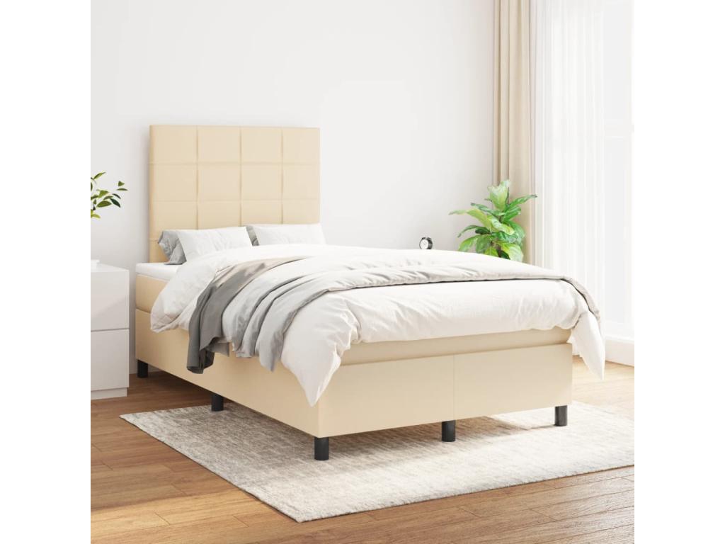 Upholstered bed base with mattress, Cream, 120x200 cm, Fabric TQFG56418