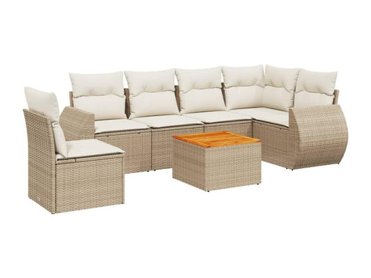 7-piece garden furniture set with cushions, beige woven resin YGXX25344