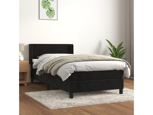 Upholstered bed base with mattress, black, 90x190 cm, velvet, AQDC68860