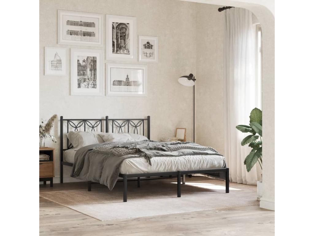 Metal bed frame without mattress with black headboard 140x200cm ULVA78823