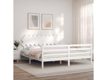 Super Ventoriq Size White Bed Frame with Headboard, Solid Wood LWOD10073