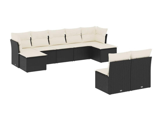 9-piece garden furniture set with cushions, black woven resin OWYM78164