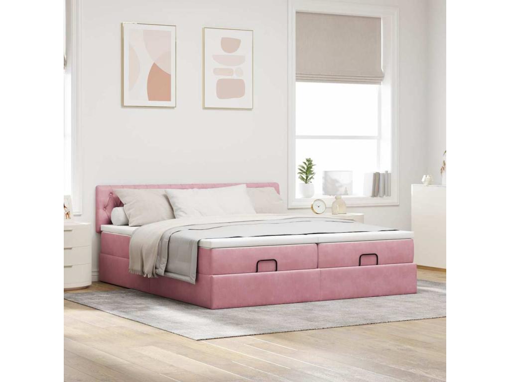 Ottoman bed frame with pink velvet mattress 160x200 cm MVWR77282