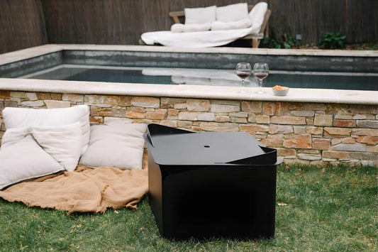 Ventoriq Wood Burning Fire Pit with 79x69cm Top - Black Lifting Top CPZT64263