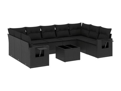 10-piece garden furniture set with cushions, black woven resin ELMO59441