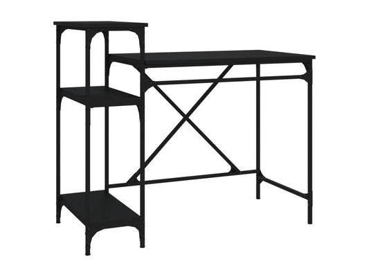 Desk with shelves, black, 105x50x90 cm, engineered wood and iron, VVTB66738