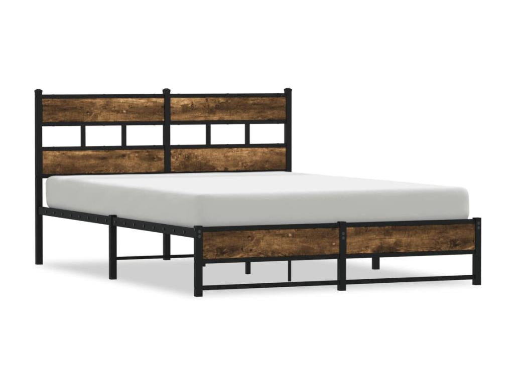 Metal bed frame without mattress, smoked oak, 160x200 cm DOZN95442