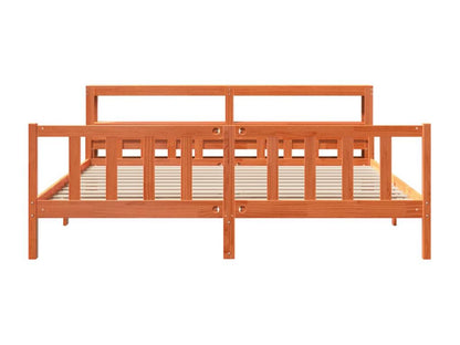 Bed frame and headboard, brown wax finish, 180x200 cm, pine wood, EQSP89490