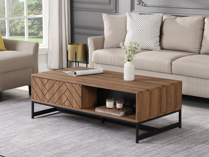 Coffee table with 2 drawers and 2 shelves - MDF - Natural and black - Ventoriq UYJC80321