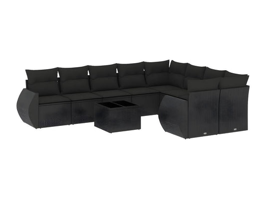 10-piece garden furniture set with cushions, black woven resin TOZD10102