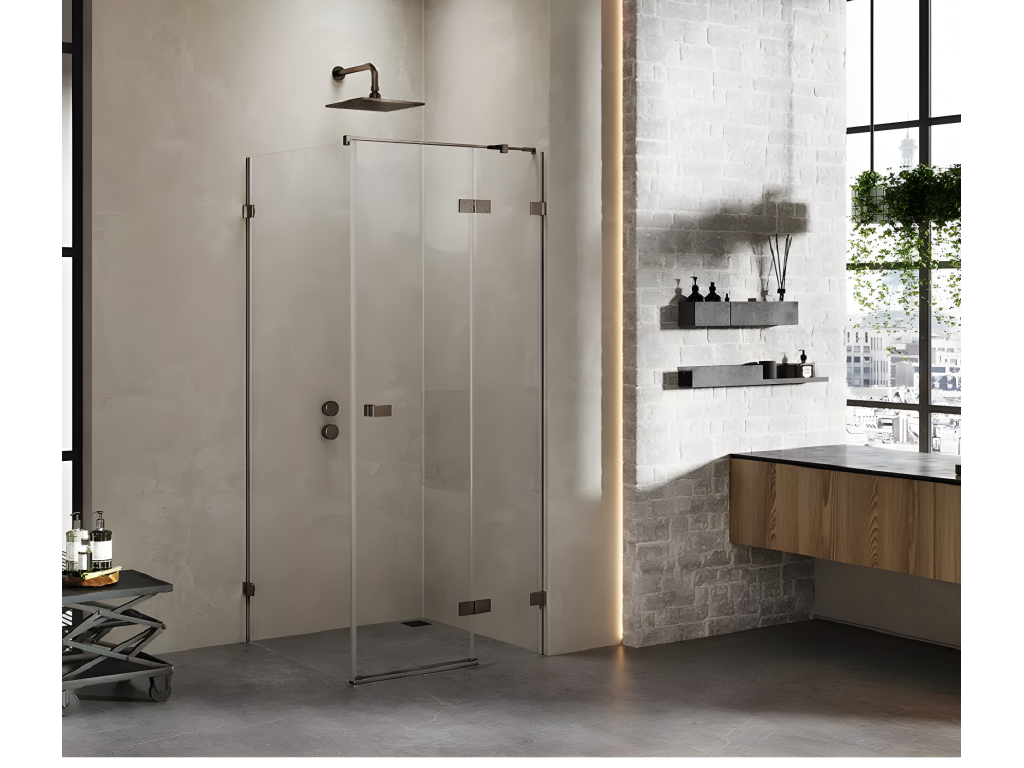 Lumenao 100x110cm Brushed Stainless Steel Shower Enclosure, Right-Hand Pivoting, Front Access, VUVN31755