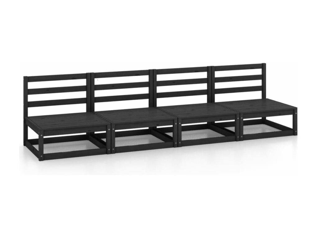 4-seater garden sofa, black, solid pine wood, OAZJ97331