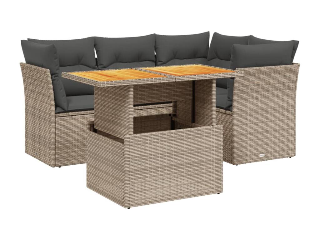 5-piece garden furniture set with grey resin wicker cushions EUBY94815