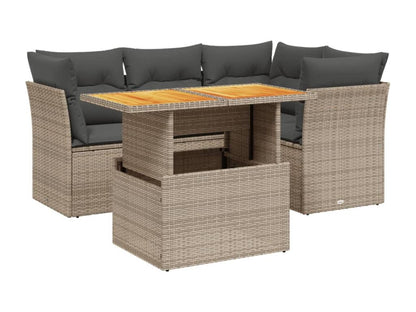 5-piece garden furniture set with grey resin wicker cushions EUBY94815