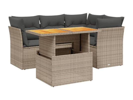 5-piece garden furniture set with grey resin wicker cushions EUBY94815