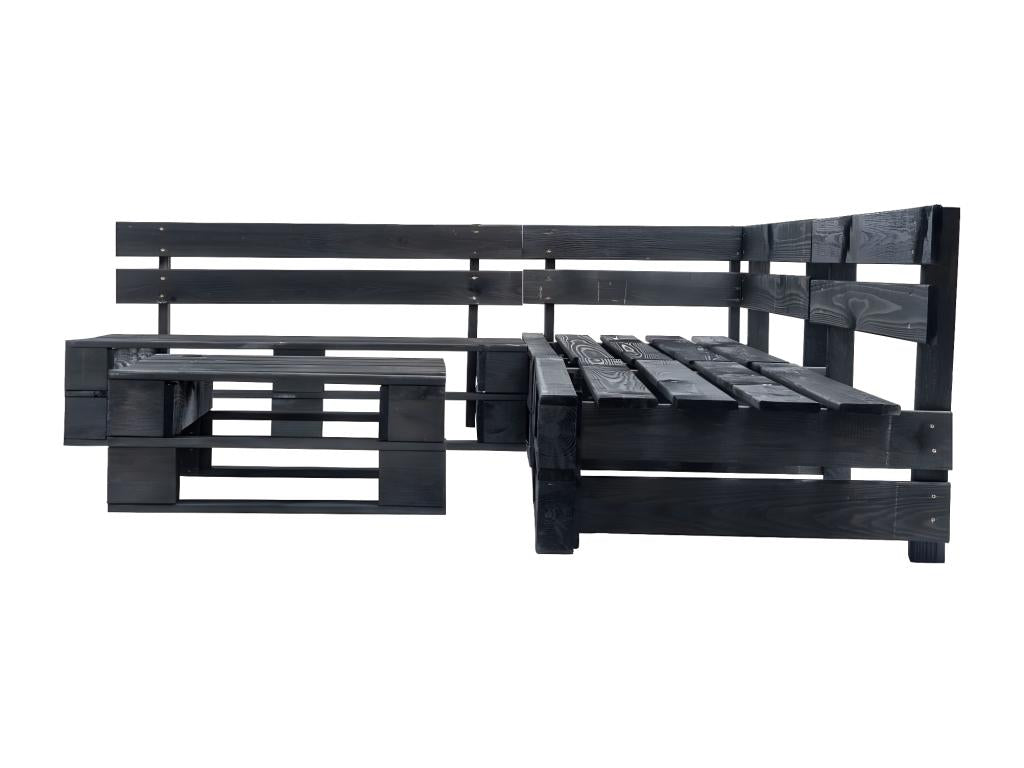 4-piece pallet garden sofas, black wood, UHBK14498