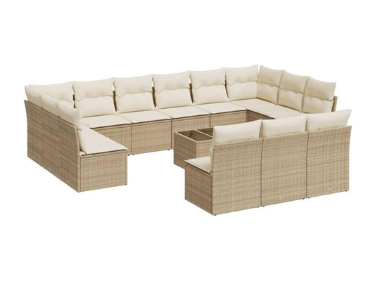14-piece beige resin wicker garden furniture set with cushions ABUZ60205