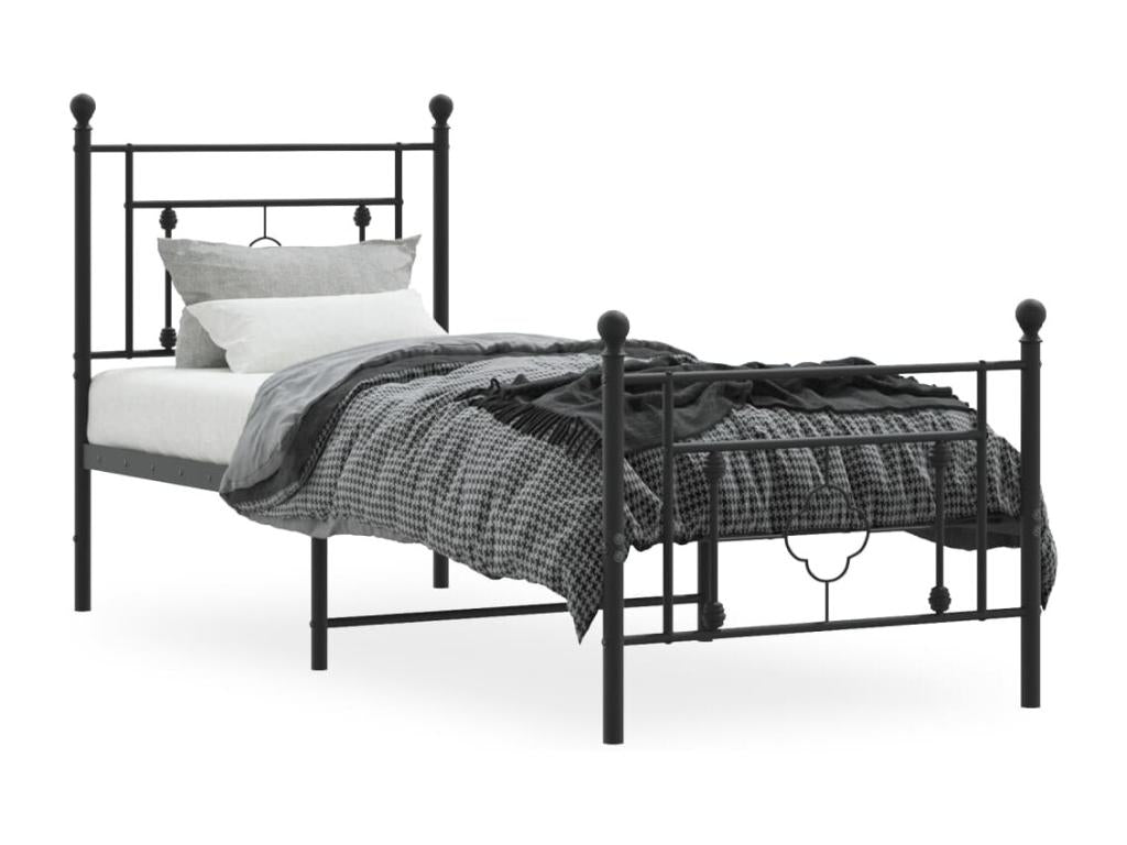 Metal bed frame with headboard/footboard, black, 75x190 cm WPPH22308