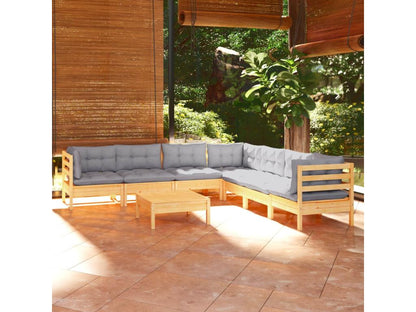 8-piece garden furniture set with grey cushions, solid pine wood IBZQ08056