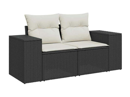 5-piece garden furniture set with cushions, black woven resin YXEM50672