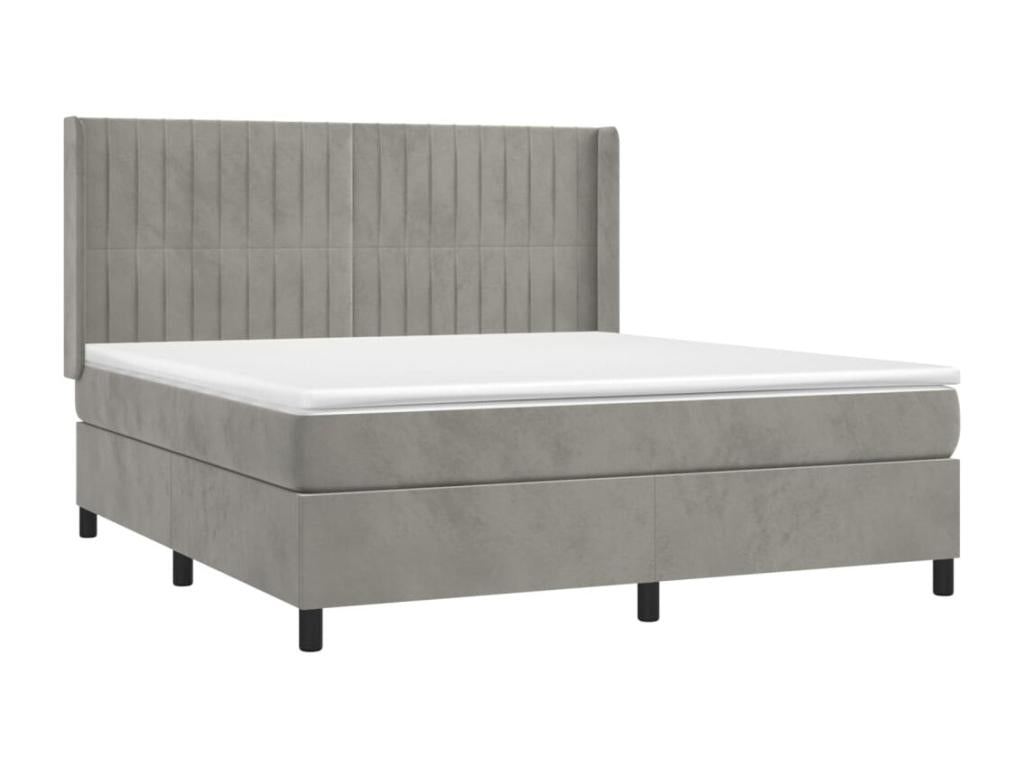Upholstered bed base with mattress and LED light, light grey, 160x200 cm, velvet, ACRM10466