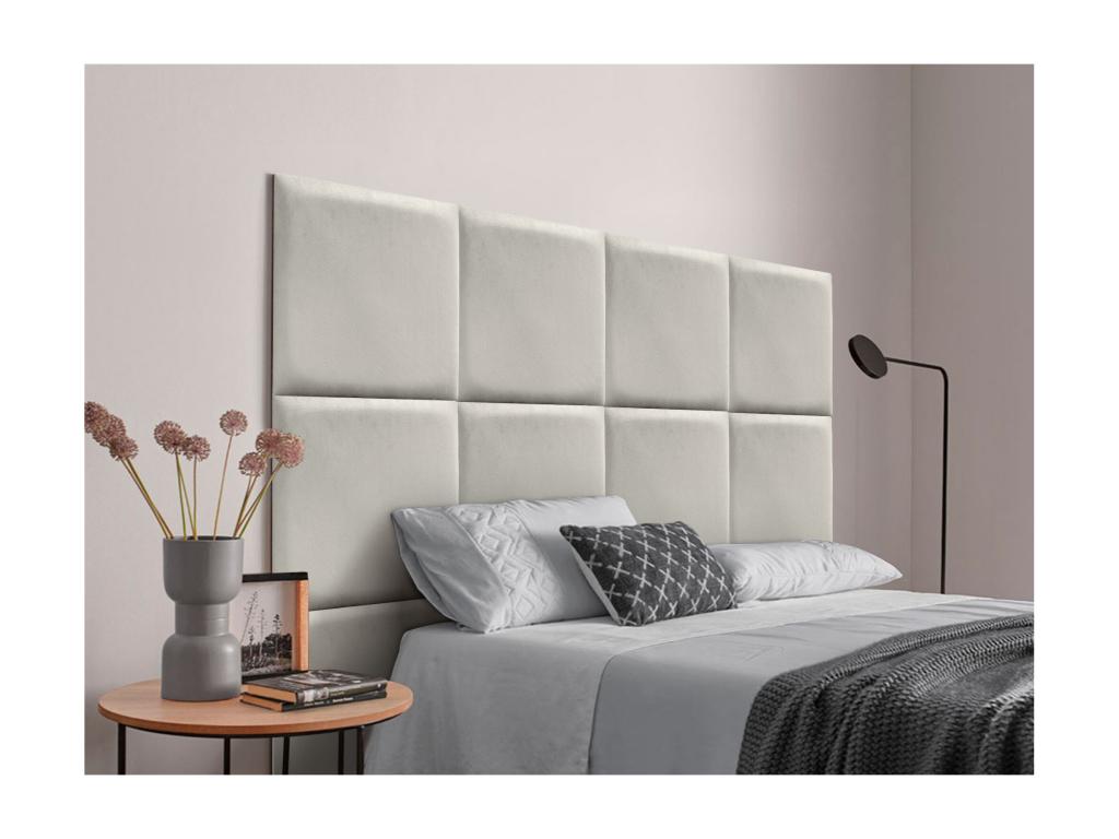 Ventoriq Upholstered Headboard in High-Quality Velvet, composed of interchangeable self-adhesive panels for bedroom, beige, 95 cm, OWPF98063