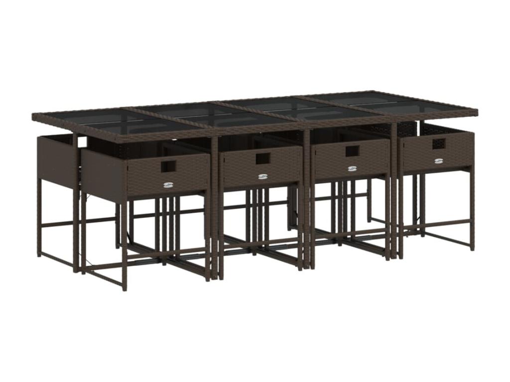 9-piece brown poly rattan garden dining set and cushions SYKO31458