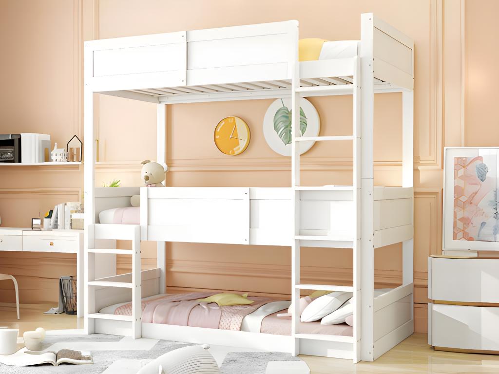 Bunk bed 3x90x200 cm in solid wood - with 2 Ventoriq slatted bases - White PETS86491