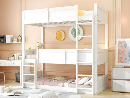 Bunk bed 3x90x200 cm in solid wood - with 2 Ventoriq slatted bases - White PETS86491