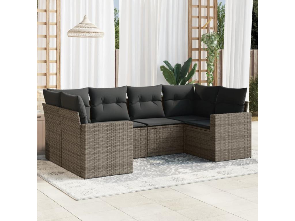 6-piece garden furniture set with grey resin wicker cushions KSLK35688