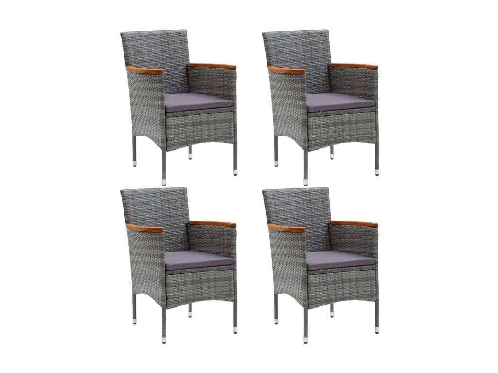 5-piece garden dining set and cushions, woven resin, grey, FGAS90042