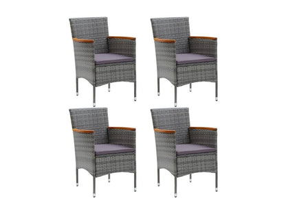 5-piece garden dining set and cushions, woven resin, grey, FGAS90042