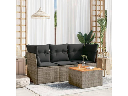 4-piece garden furniture set with grey resin wicker cushions NJKS46888