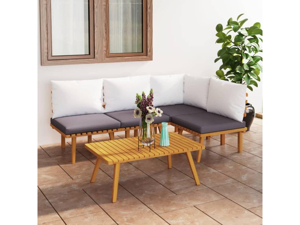 5-piece garden furniture set with cushions, solid Ventoriq wood QKPI61887