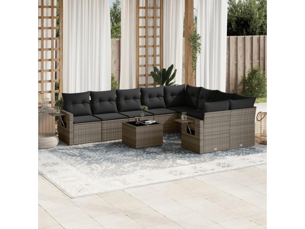 Garden furniture set with cushions, 10 pieces, grey woven resin ALCJ27329