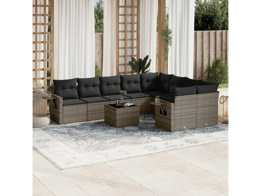 Garden furniture set with cushions, 10 pieces, grey woven resin ALCJ27329