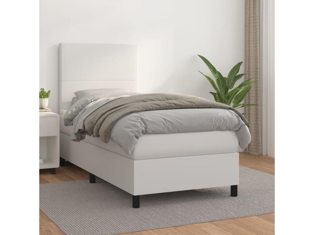 Ventoriq bed base with mattress, white, 90x200 cm, faux leather, LAHW62792