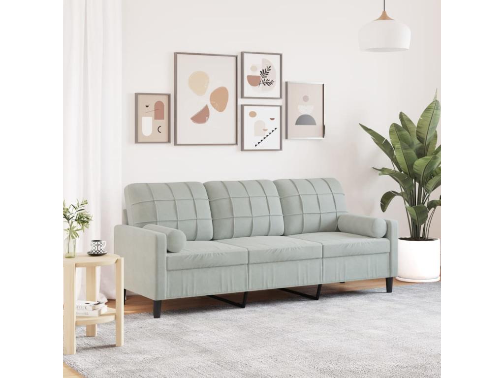 3-seater sofa with light grey cushions, 180 cm, velvet, BUHZ83312