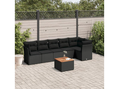 7-piece garden furniture set with cushions, black woven resin HEKV55465