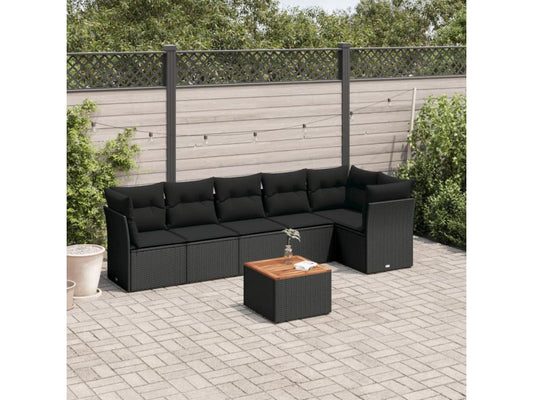 7-piece garden furniture set with cushions, black woven resin HEKV55465