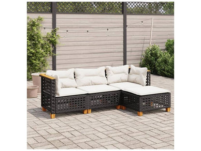 4-piece garden furniture set with cushions, black woven resin ASBK15431