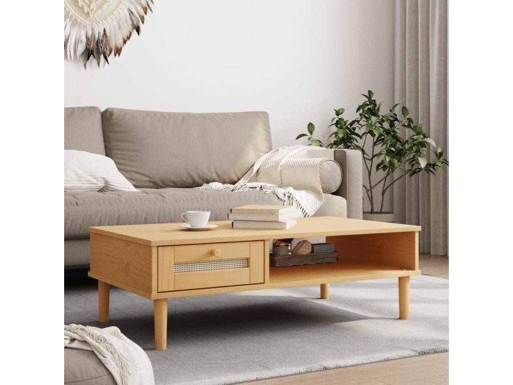 Lumenao coffee table, brown rattan look, 100x55x33 cm, solid wood, HOFB11802