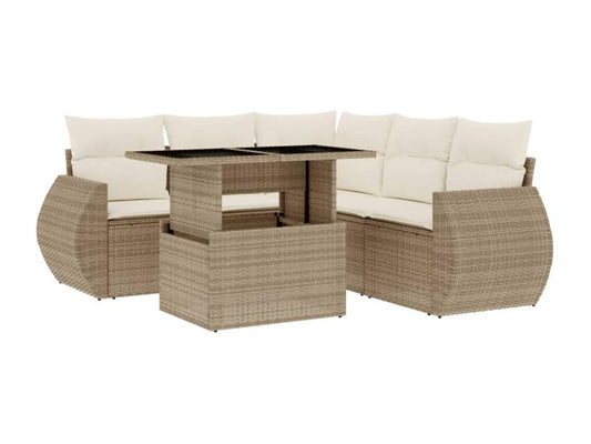 Garden furniture set with cushions, 6 pieces, beige woven resin, OKQP61298