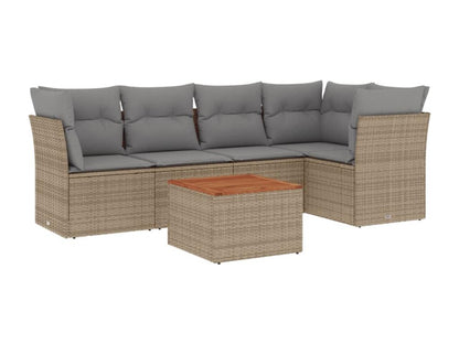 6-piece beige resin wicker garden furniture set with cushions APLE35119