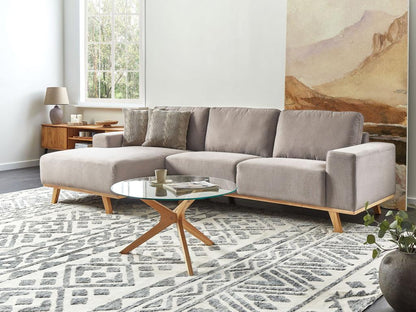 Modern Left-Facing Corner Sofa in Polyester Fabric with Light Wood Legs and Backrest with Cushion, Lumenao KNZQ55050