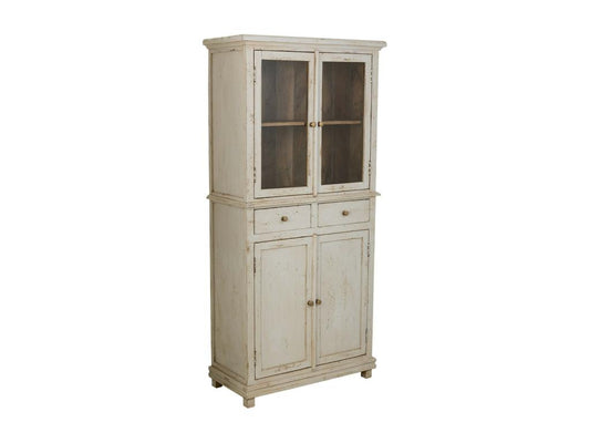 Handcrafted wooden and glass display cabinet with 4 doors and 2 white drawers, 85x40x180 cm, NAID23382
