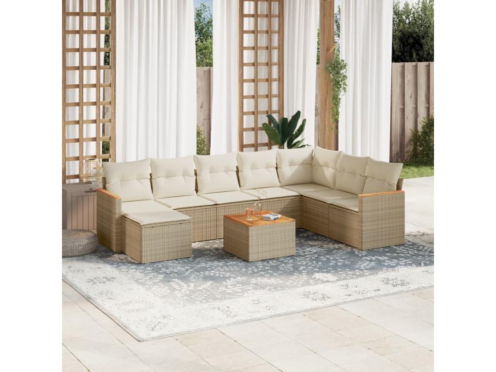 9-piece beige resin wicker garden furniture set with cushions YOIE42797